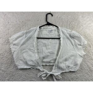 bch Shrug Womens XL White Tie Front Cropped Bolero Top Scallop Trim Cotton Gauze